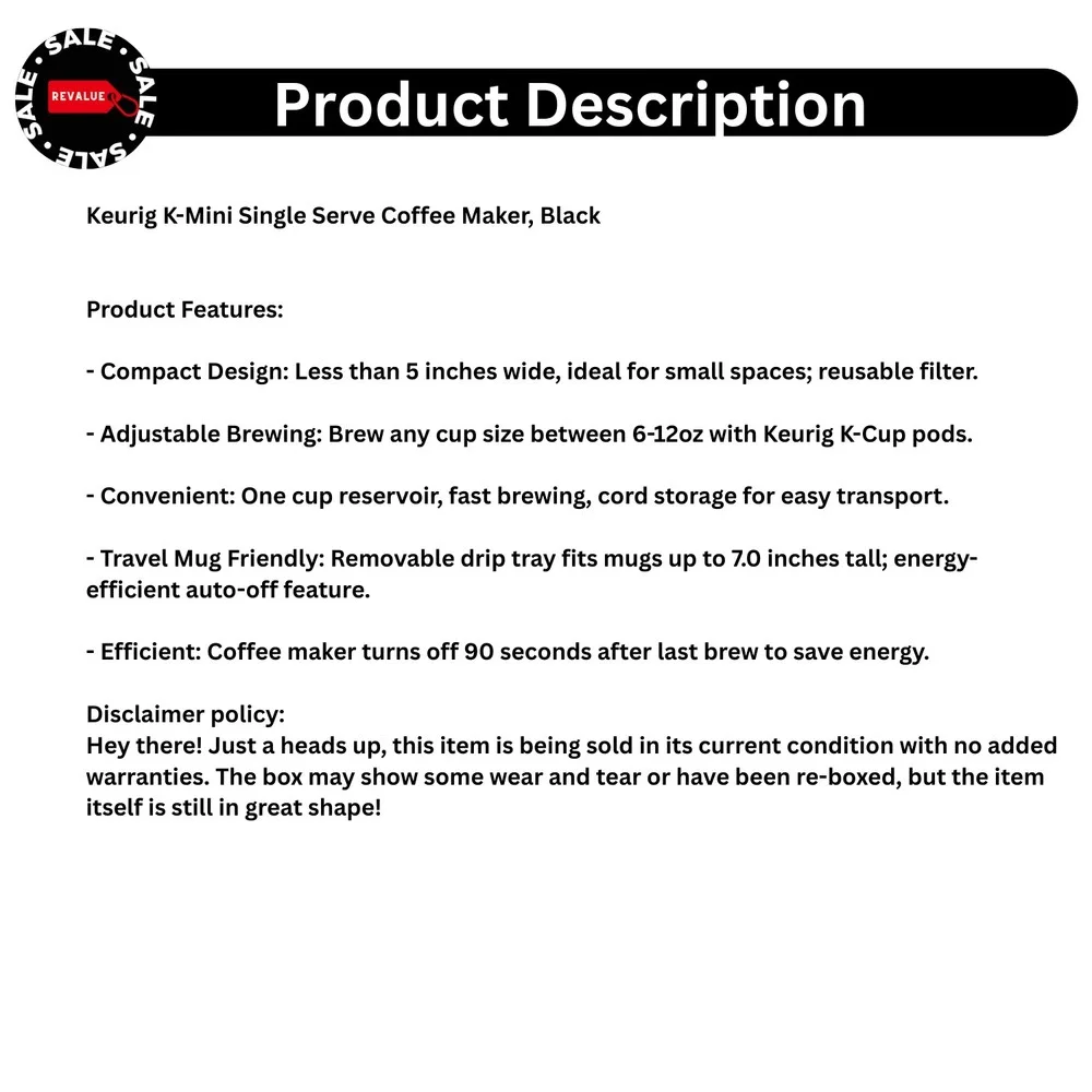 Keurig K-Mini Single Serve Coffee‎ Maker Black 6-12 oz. K-Cup Pods